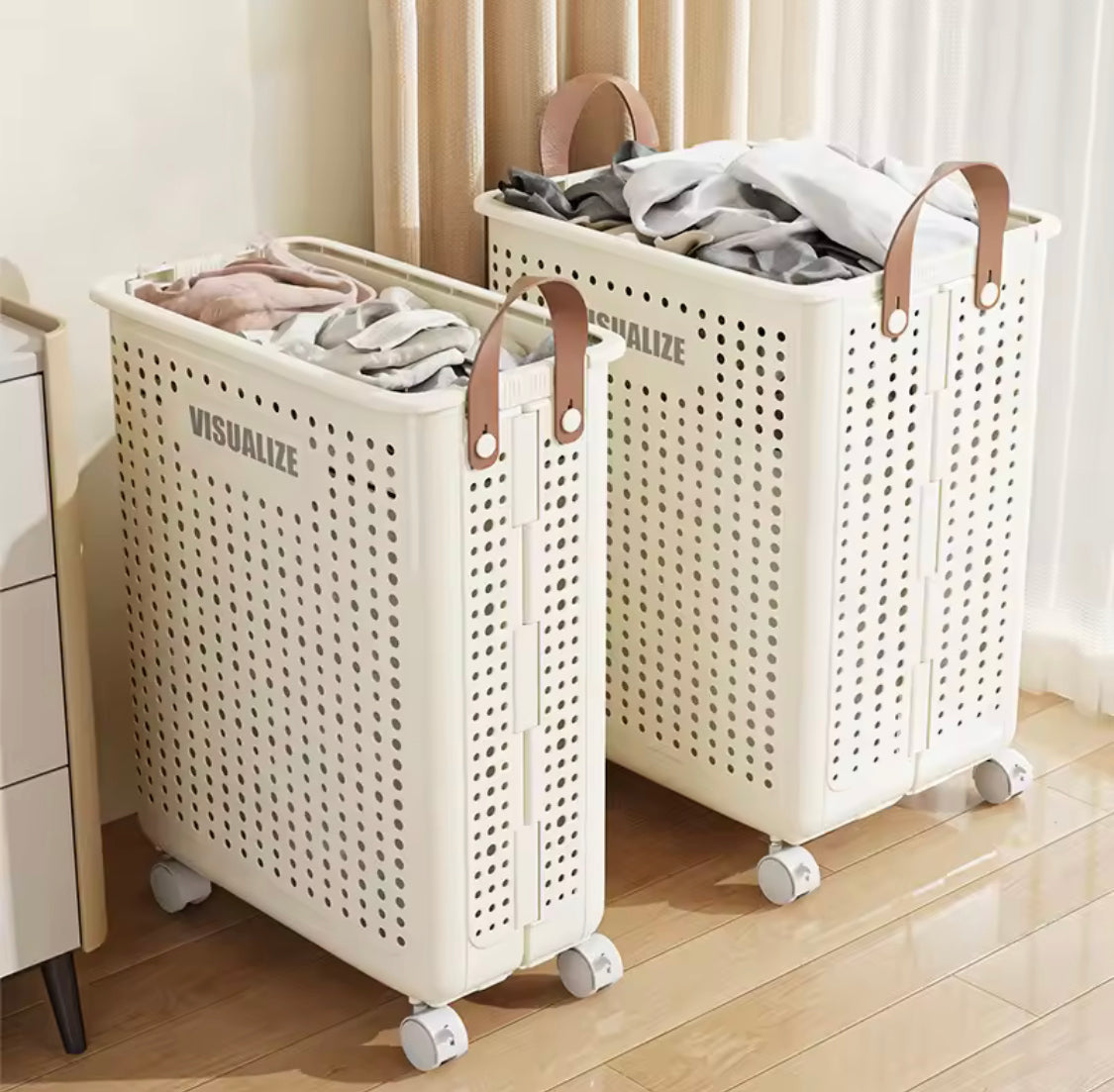 Portable Laundry Hamper With Wheels, Foldable Clothes Storage Basket, MultiPurpose Hollow Storage Box Portable Laundry Hamper With Wheels, Foldable Clothes Storage Basket, MultiPurpose Hollow Storage Box